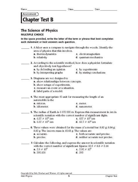 Chapter Test Answers Holt Physical Science Matter