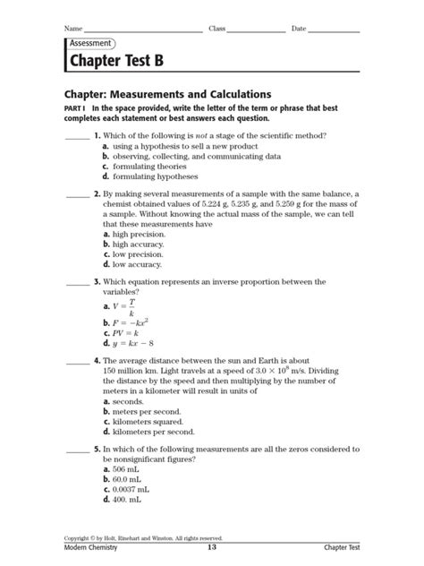 Chapter Test B The Behavior Of Gases