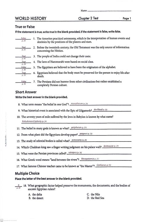 Chapter Test The First World War Answers