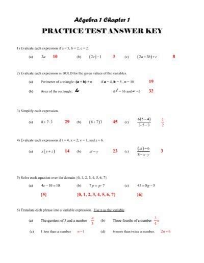 Read Online Chapter 1 Test Algebra 2 Prentice Hall 