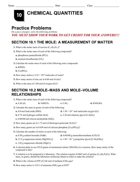 Download Chapter 10 Chemical Quantities Guided Practice Answers 