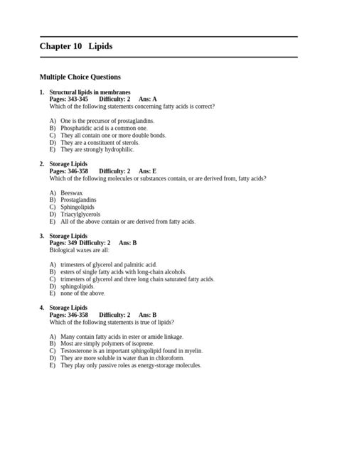 Download Chapter 10 Lipids Multiple Choice Questions 
