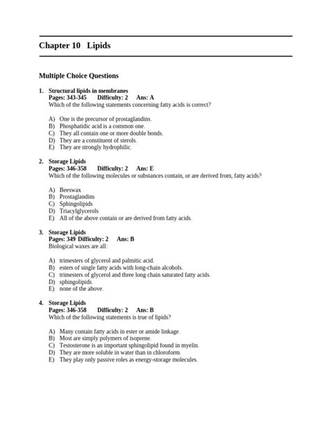 Read Online Chapter 10 Lipids Multiple Choice Questions 