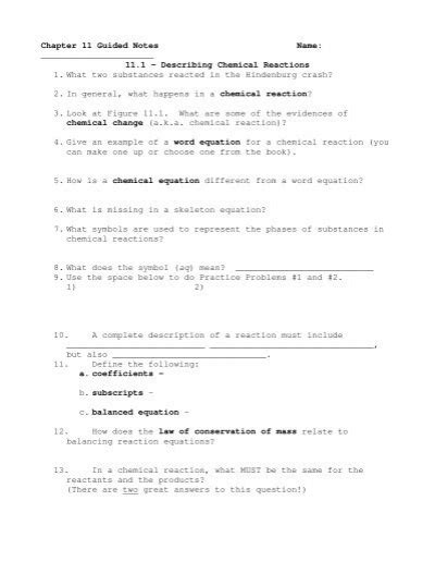 Full Download Chapter 11 Guided Notes Name 11 1 Describing Chemical Pdf 