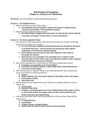 Download Chapter 11 Powers Of Congress Worksheet Answers 