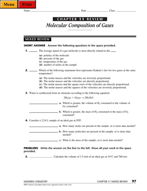 Read Online Chapter 11 Review Molecular Composition Of Gases Mixed Answers 