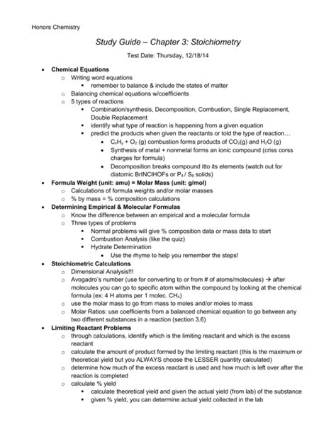 Full Download Chapter 11 Stoichiometry Study Guide Answer Key 