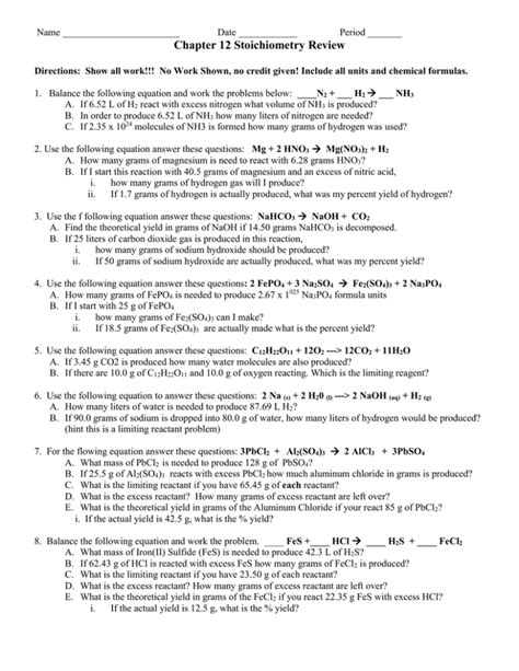 Full Download Chapter 11 Stoichiometry Test 