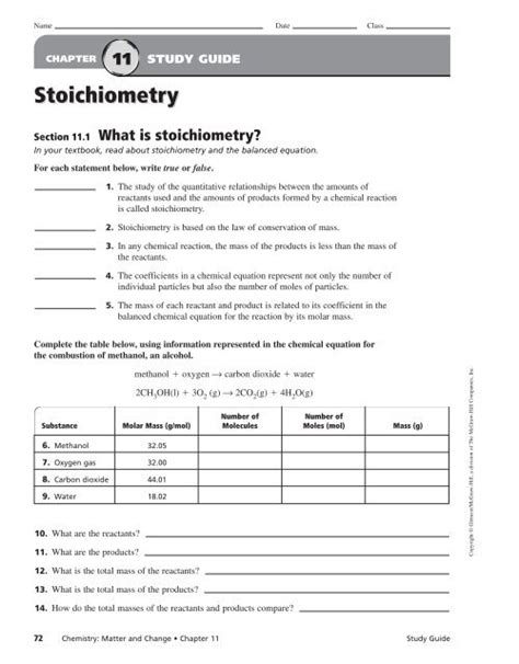 Download Chapter 11 Study Guide Stoichiometry 