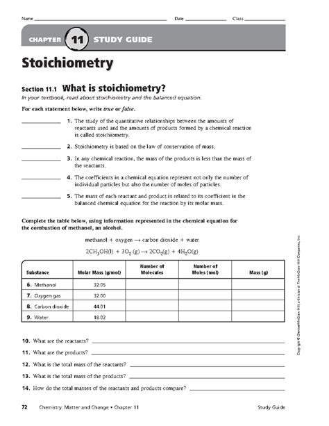 Download Chapter 11 Study Guide Stoichiometry Answer Key 