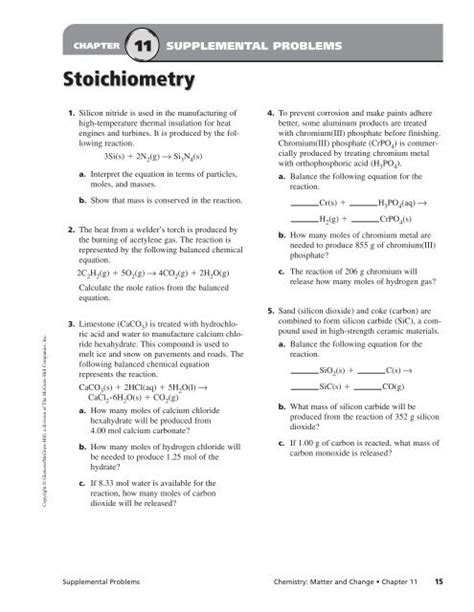 Read Chapter 11 Supplemental Problems Stoichiometry Answers 