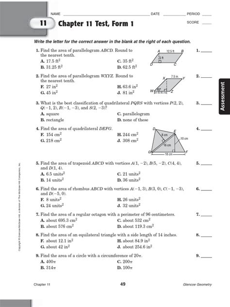 Read Online Chapter 11 Test Form 2C Geometry Answers 