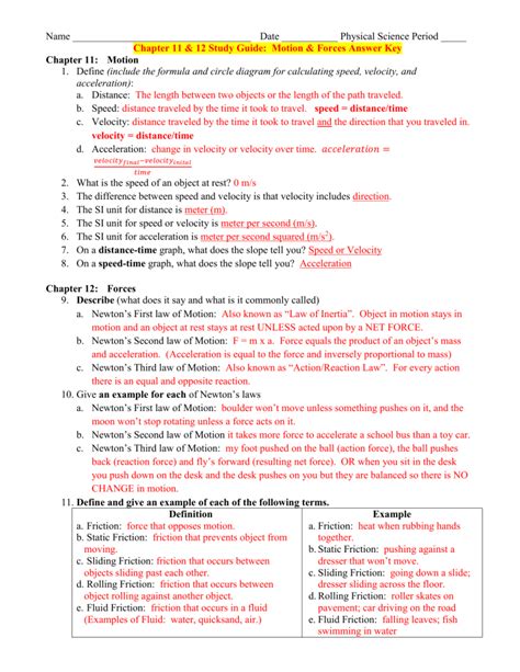 Download Chapter 12 Forces And Motion Science Study Guide Wordwise Answers 