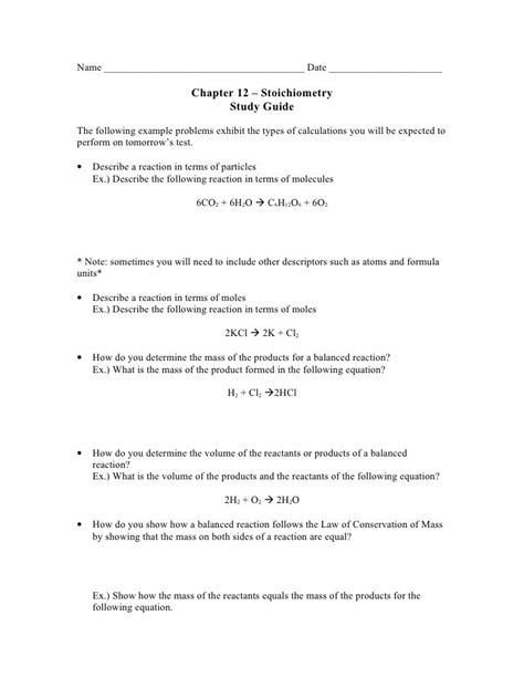 Full Download Chapter 12 Study Guide Chemistry Stoichiometry Answer Key 