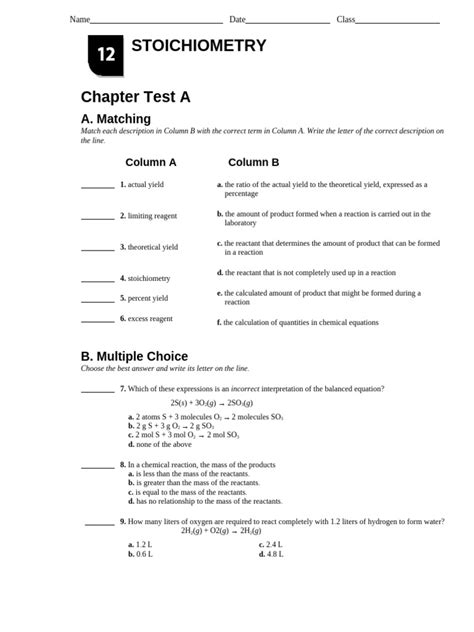 Full Download Chapter 12 Test Stoichiometry Pearson 