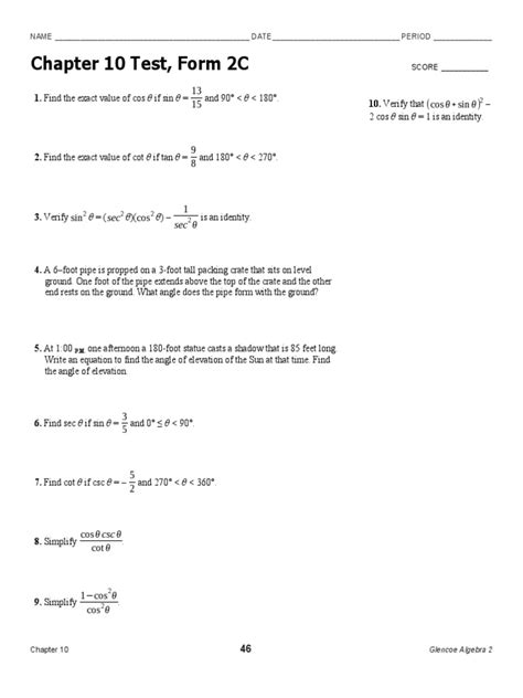 Full Download Chapter 13 Form 2C Glencoe Algebra 2 