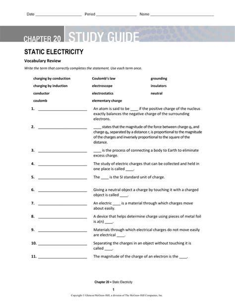 Read Online Chapter 13 Static Electricity Study Guide Answers 