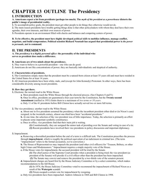 Full Download Chapter 13 The Presidency Outline Answers 