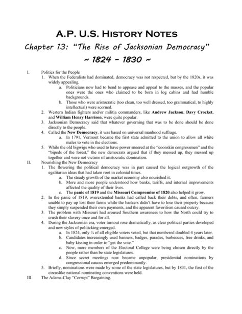 Read Online Chapter 13 The Rise Of Jacksonian Democracy Notes 