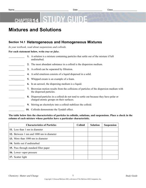 Read Online Chapter 14 Study Guide Mixtures And Solutions 