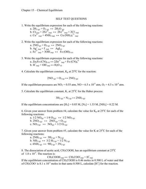Full Download Chapter 15 Chemical Equilibrium Test 