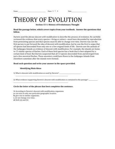Read Chapter 15 Darwin 39 S Theory Of Evolution Vocabulary Review Crossword Answers 
