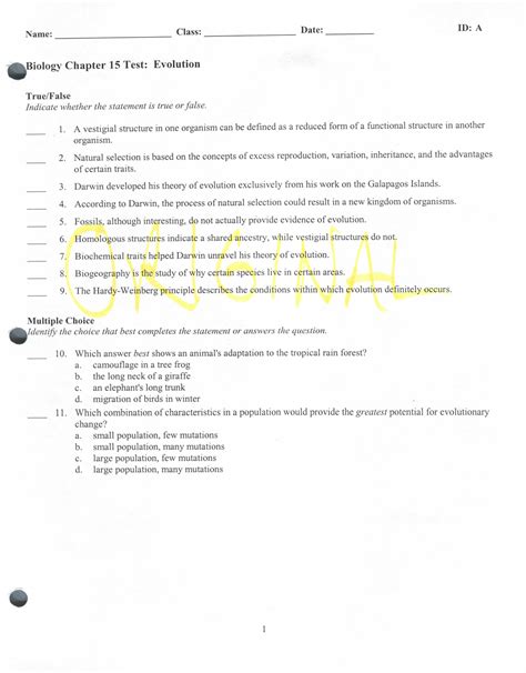 Download Chapter 15 Evolution Practice Test 