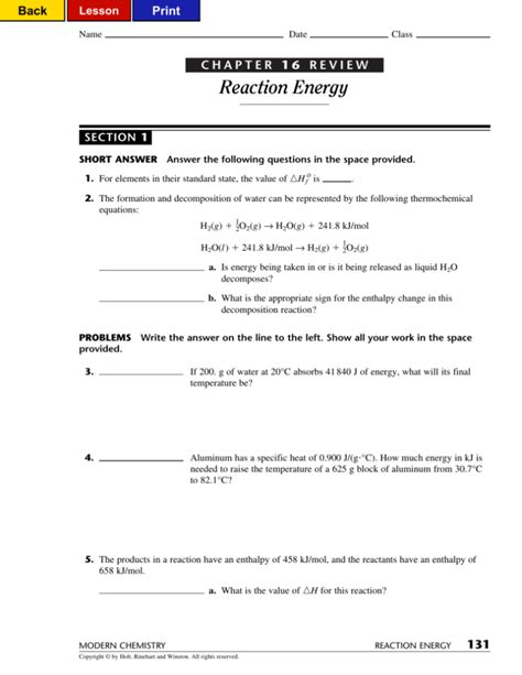 Read Online Chapter 16 Review Reaction Energy Section 1 Short Answer 