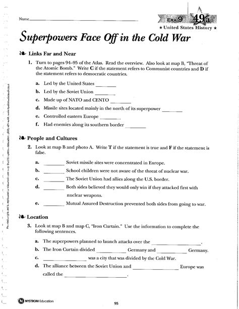 Read Chapter 17 Section 1 Cold War Superpowers Face Off Worksheet 