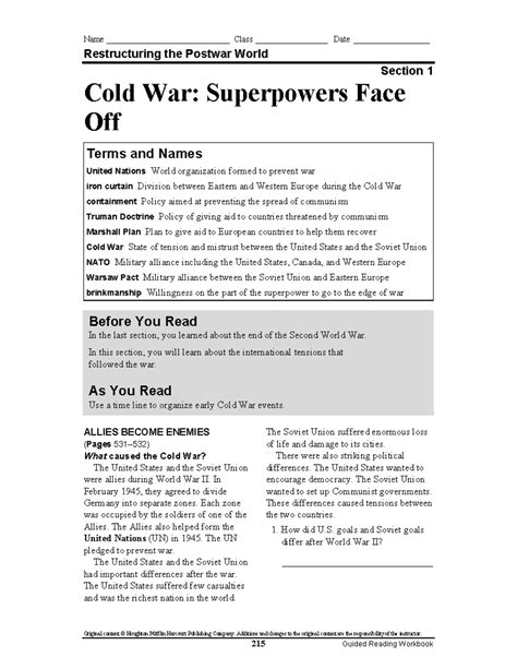 Download Chapter 17 Section Guided Reading Cold War Superpowers Face Off Answer 