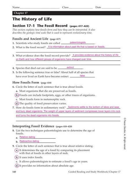 Read Online Chapter 17 The History Of Life Worksheet Answers 