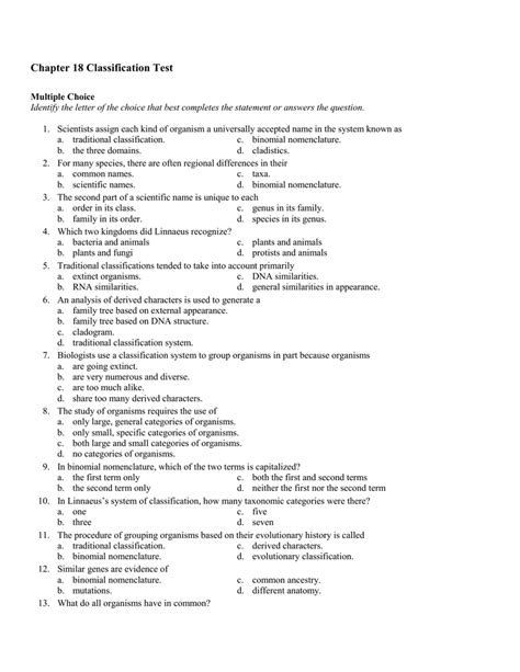 Full Download Chapter 18 Classification Test Answer Key 