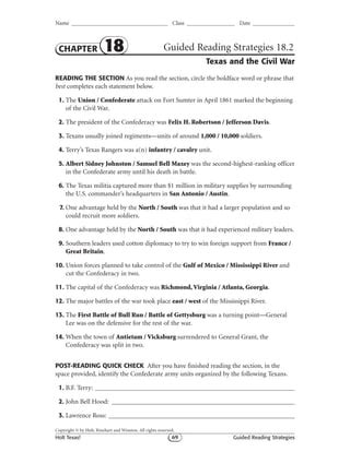 Read Chapter 18 Guided Reading 