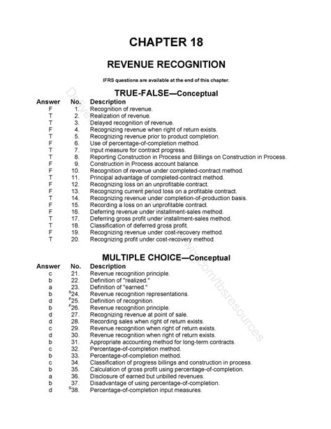 Download Chapter 18 Revenue Recognition Test Bank 