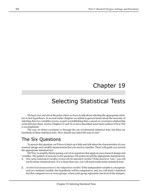 Download Chapter 19 Selecting Statistical Tests 