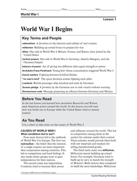 Read Chapter 19 World War I Begins Guided Reading 