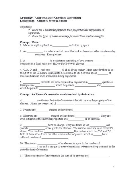 Read Chapter 2 Basic Chemistry Worksheet 