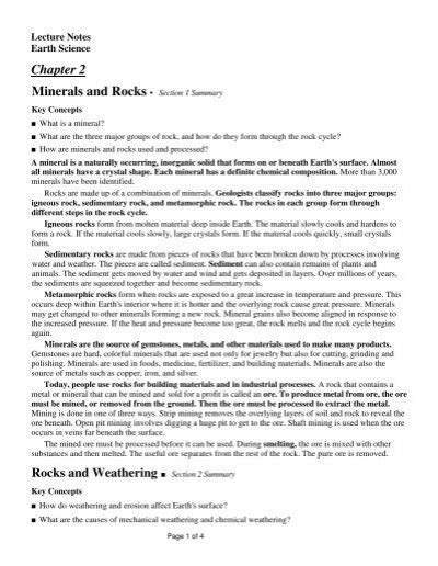 Read Chapter 2 Minerals And Rocks Section 1 Summary Mr E Science 