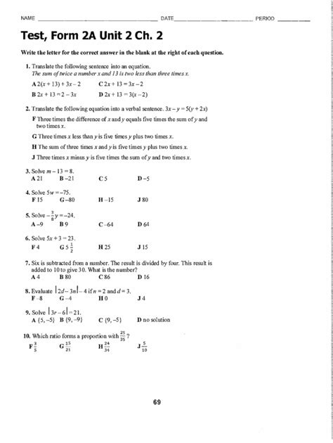 Full Download Chapter 2 Test Form 2A 