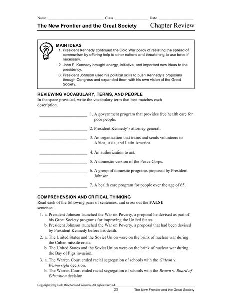 Read Online Chapter 20 Section 3 The Great Society Worksheet 