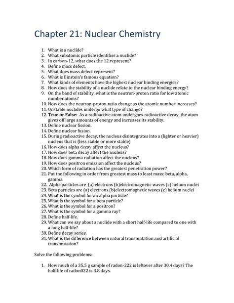 Read Chapter 21 Review Nuclear Chemistry 