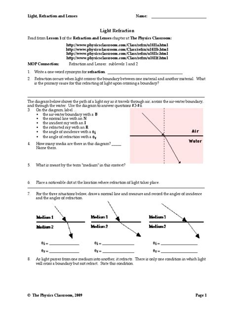 Read Online Chapter 29 Reflection And Refraction Worksheet 