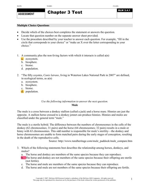 Read Chapter 3 Ecology Test 