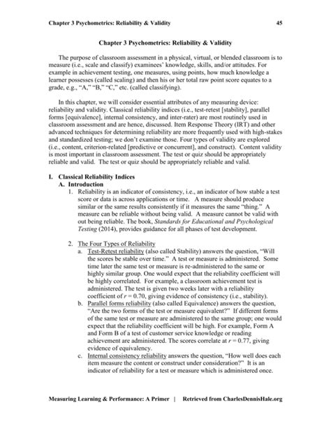 Read Chapter 3 Psychometrics Reliability Validity 