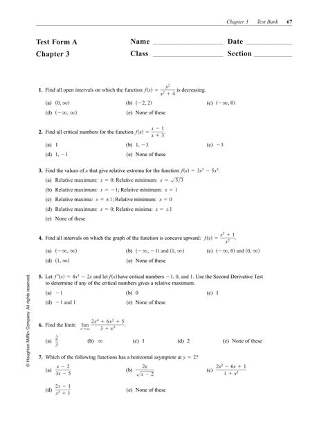 Read Online Chapter 3 Test Form A 