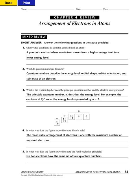 Download Chapter 4 Review Arrangement Of Electrons In Atoms Answer Key 