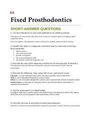 Read Chapter 50 Fixed Prosthodontics Recall Questions 