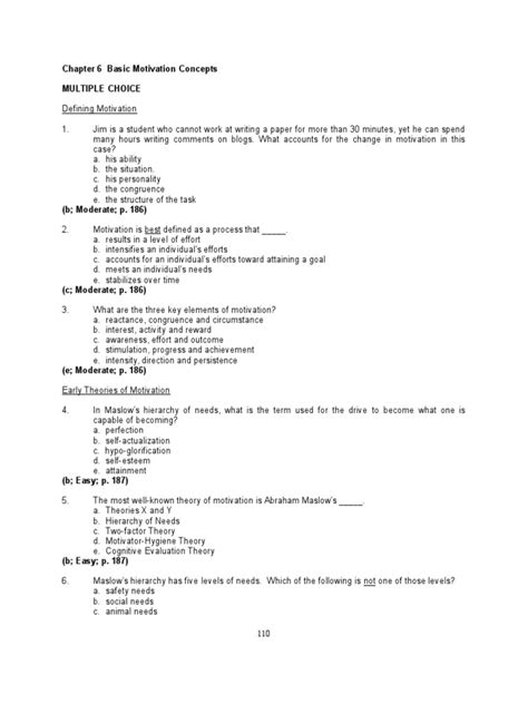 Read Online Chapter 6 Basic Motivation Concepts Multiple Choice 