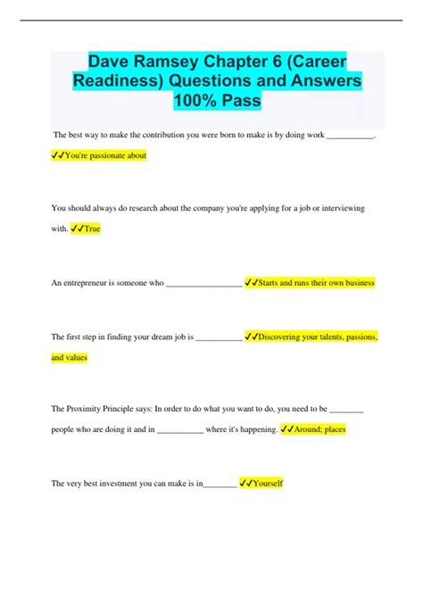 Full Download Chapter 6 Dave Ramsey Workbook Answers 