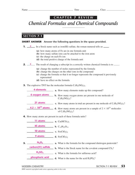 Full Download Chapter 7 Review Modern Chemistry Answers 